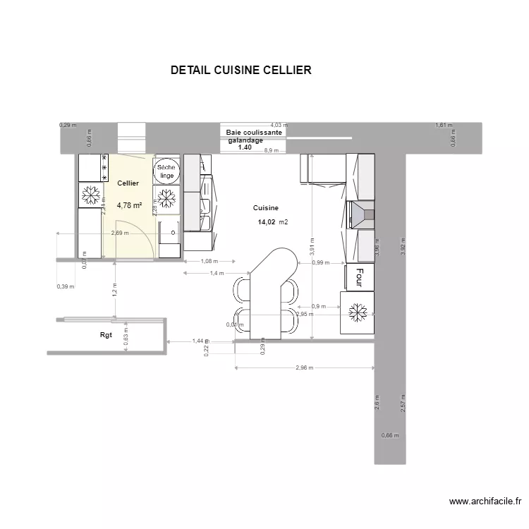 D&eacute;tail cuisine cellier. Plan de 