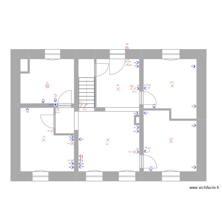 rigole 1 etage elec OK. Plan de 8 pièces et 75 m2