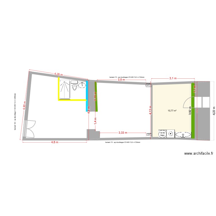 ENATA EST SS SOL. Plan de 1 pièce et 11 m2