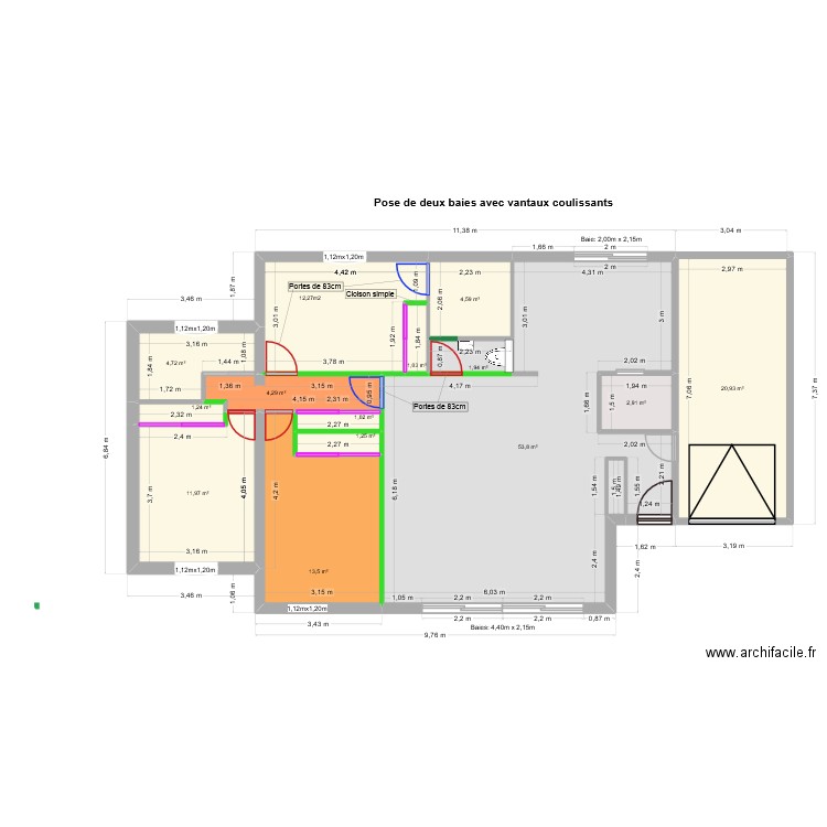 Pose baies vitrées. Plan de 15 pièces et 277 m2