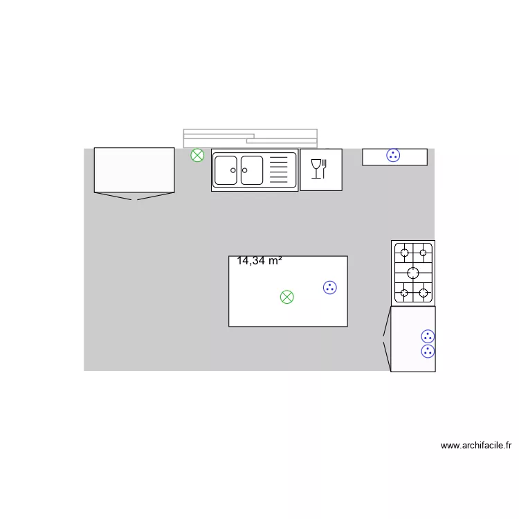 Cuisine. Plan de 1  et 14 m²