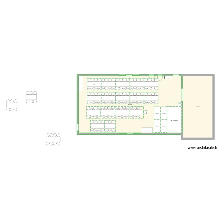 Salle Mariage. Plan de 2 pièces et 185 m2