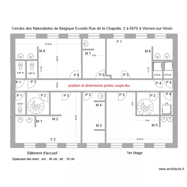 Ecosite accueil 1er mesures. Plan de 14  et 115 m²