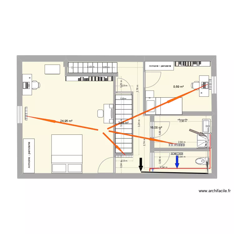 &eacute;tage_grange_V3. Plan de 4  et 52 m²
