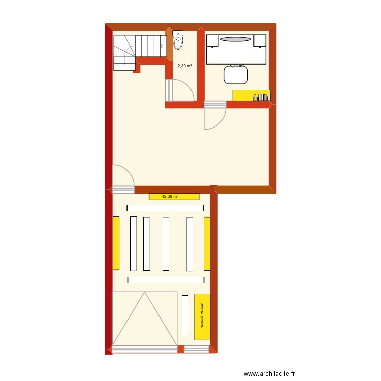 magasin. Plan de 3 pièces et 51 m2