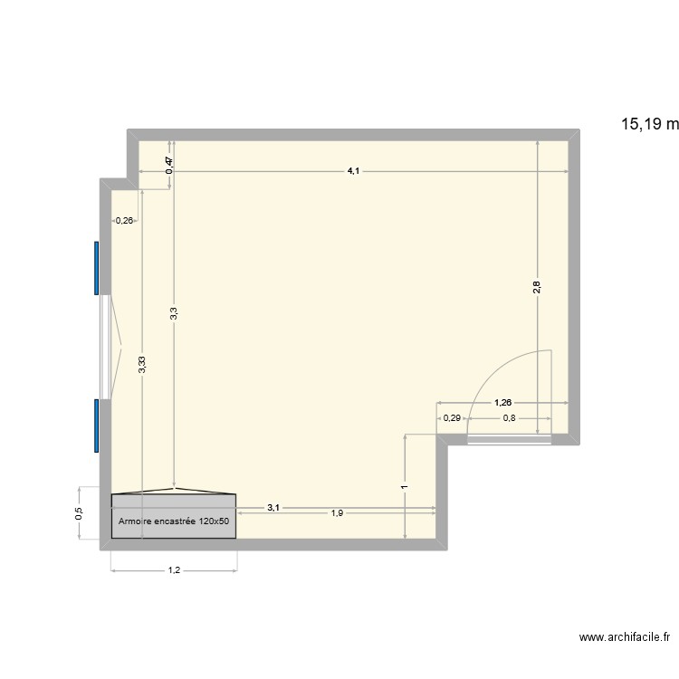 Quai Versoix / Salon. Plan de 1 pièce et 15 m2