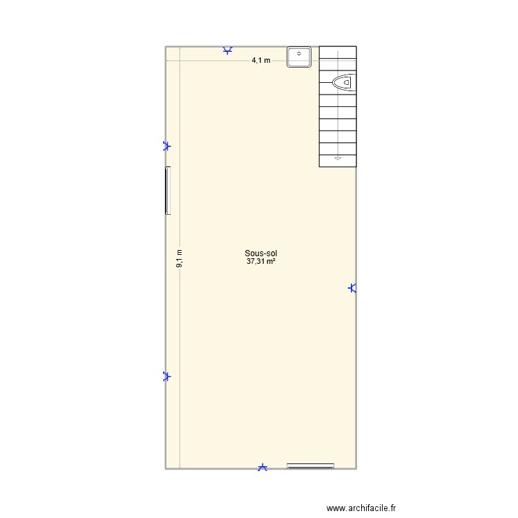 Réserves. Plan de 1 pièce et 37 m2