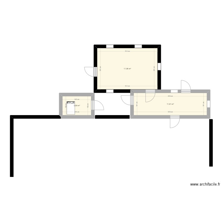 ext.. Plan de 3 pièces et 34 m2