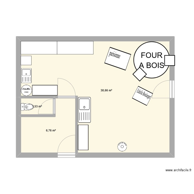 fournil trezioux. Plan de 3 pièces et 47 m2