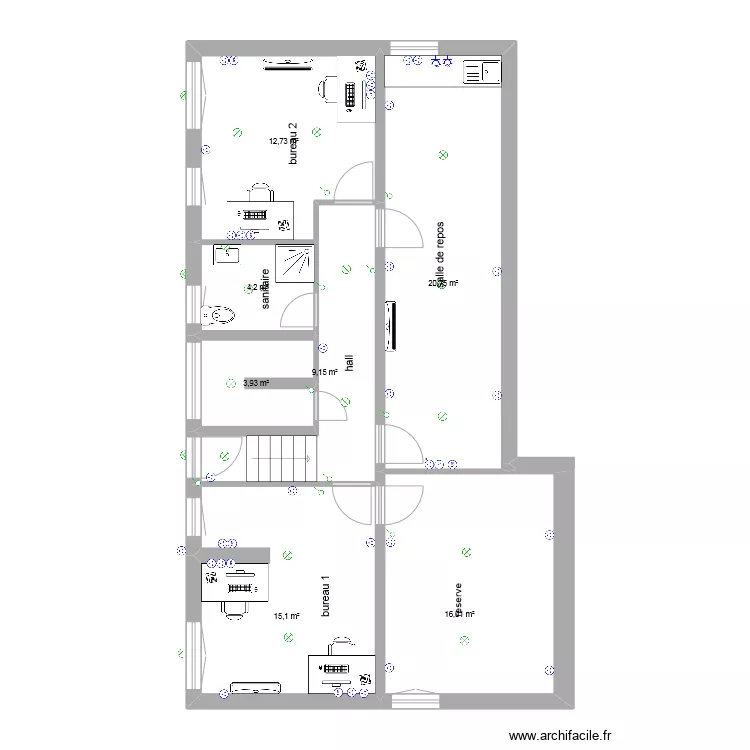 bureau dessous acceul. Plan de 