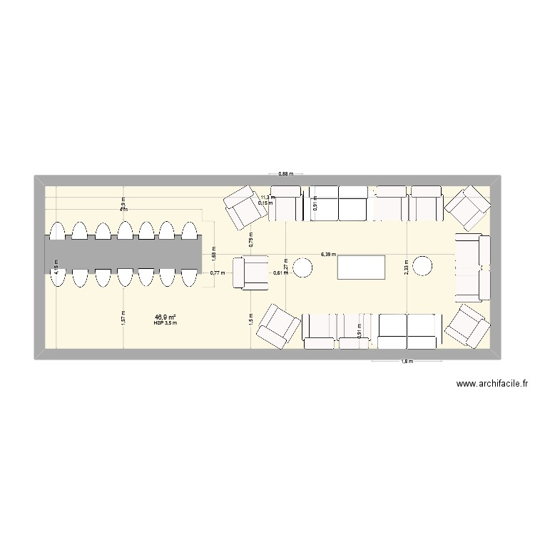 Fumoir Rux Alpheran. Plan de 1 pièce et 47 m2
