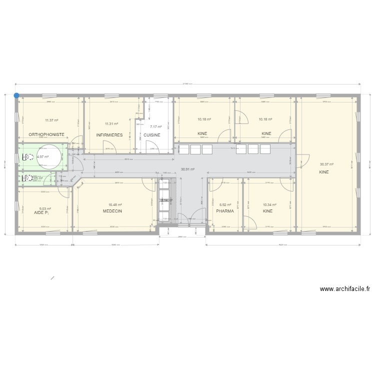 maison medicale. Plan de 14 pièces et 164 m2