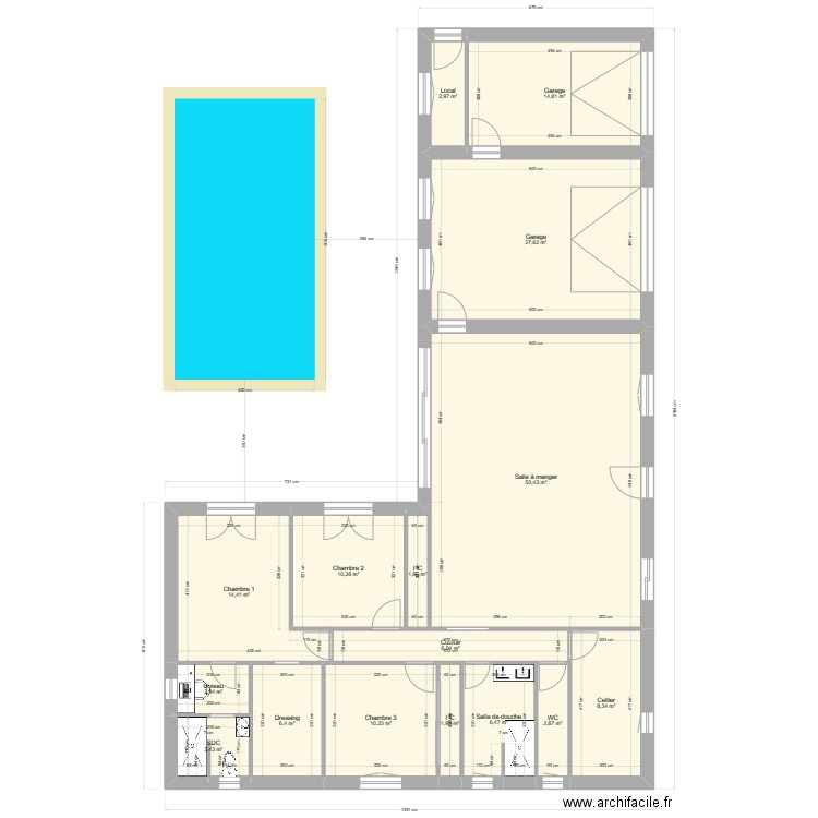 béa3. Plan de 16 pièces et 171 m2