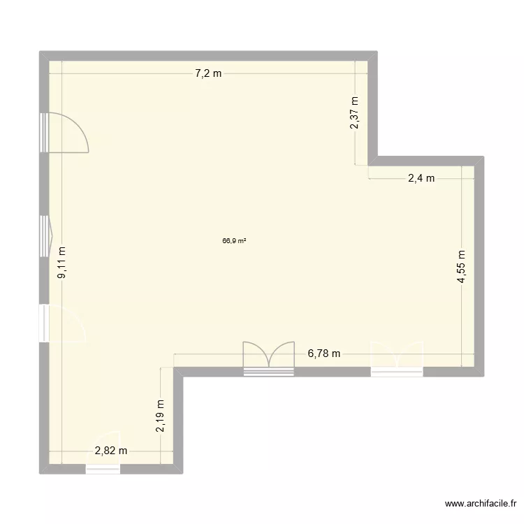 sajas existant. Plan de 1 Pièce et 67 m²