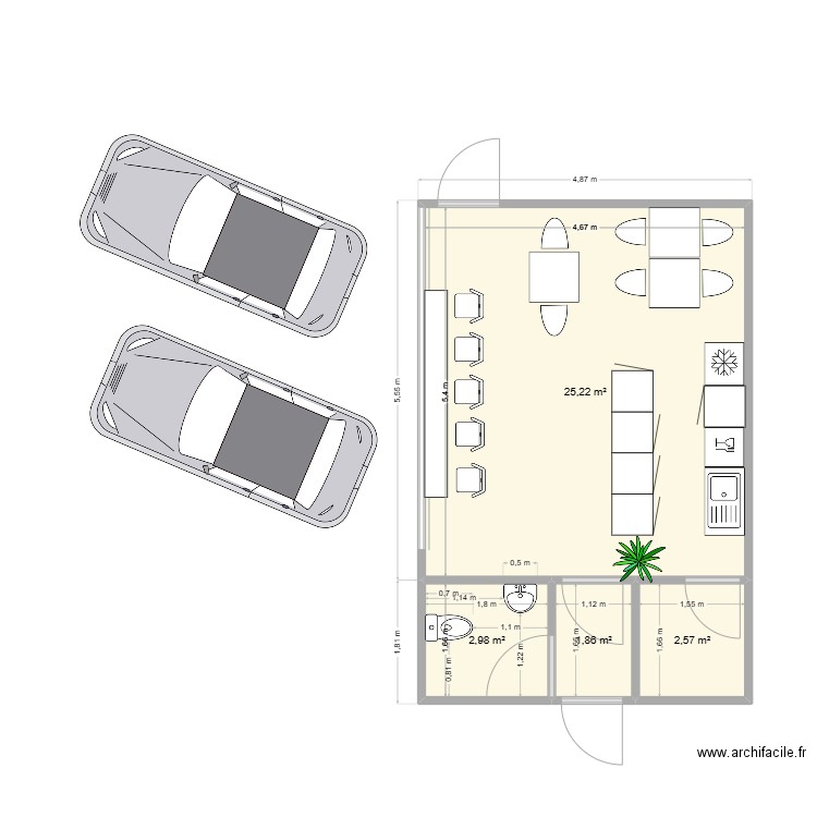 Café WC handicap 2. Plan de 4 pièces et 33 m2