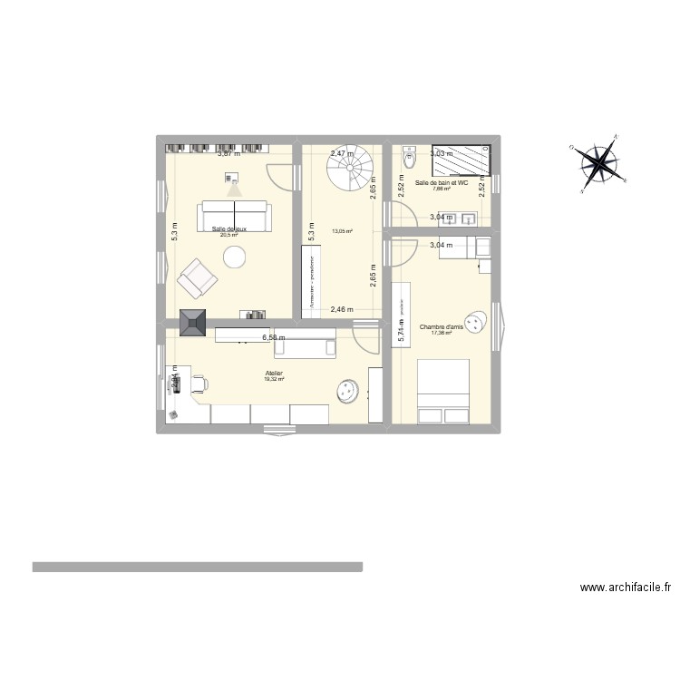 plan maison 2026 n°2 haut. Plan de 5 pièces et 78 m2