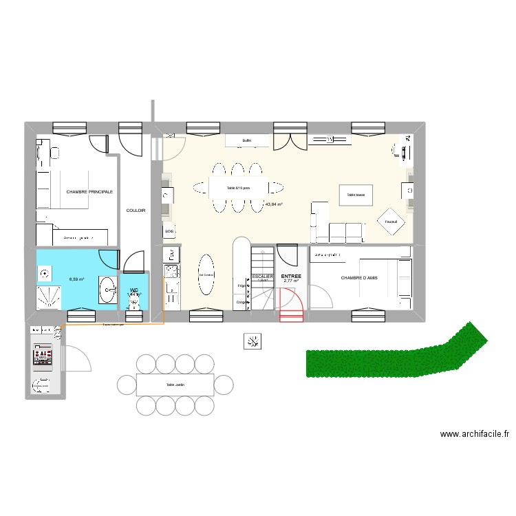 amenagement maison annoville v3. Plan de 7 pièces et 68 m2