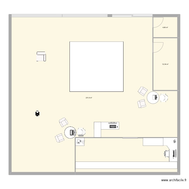 Magasin. Plan de 3 pièces et 249 m2