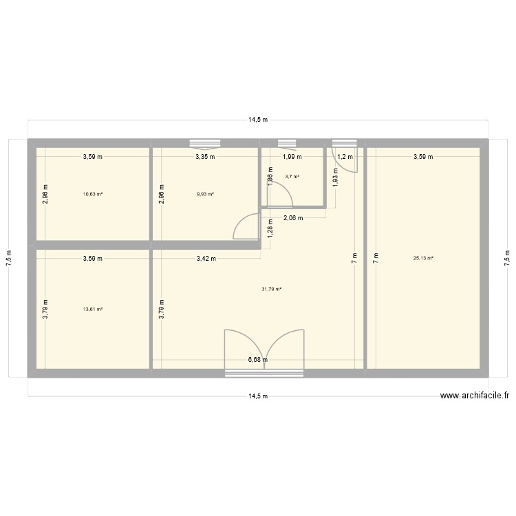 5 logements. Plan de 13 pièces et 287 m2