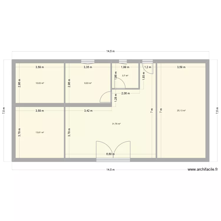 5 logements. Plan de 13 pièces et 287 m²