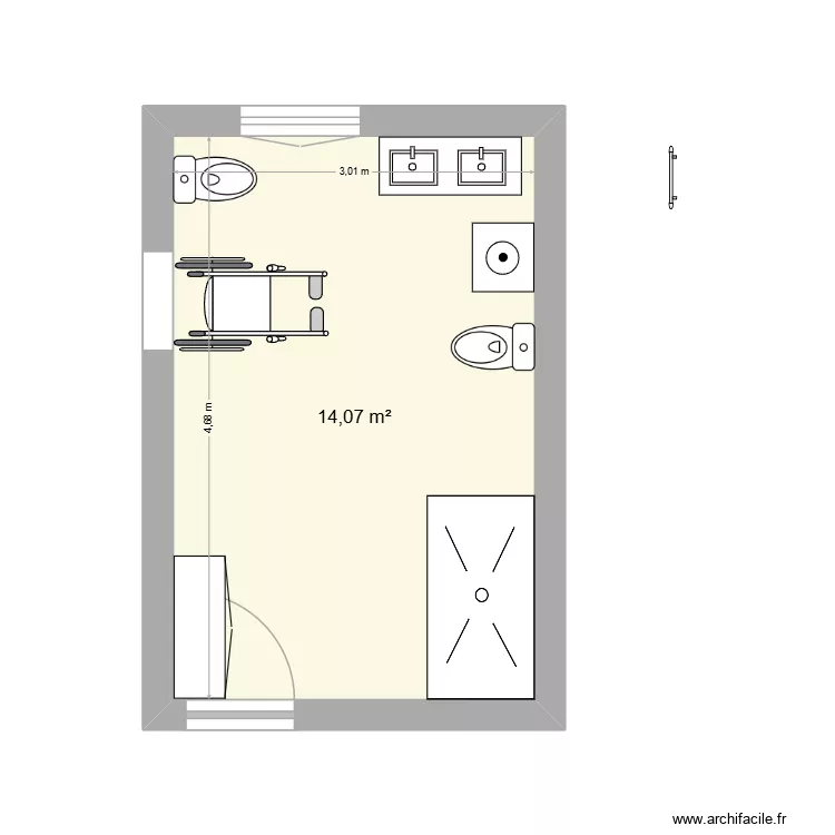 Salle de bain2_ArchiFacile PROexe. Plan de 1 Pièce et 14 m² Salle de bain2_ArchiFacile PROexe. Plan de 1 Pièce et 14 m²