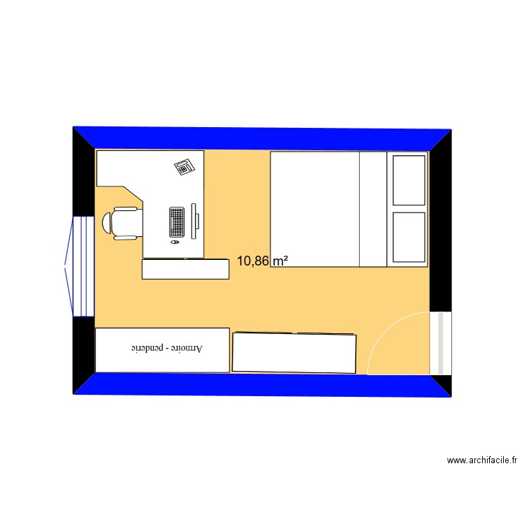 chambre 2.0. Plan de 1 pièce et 11 m2