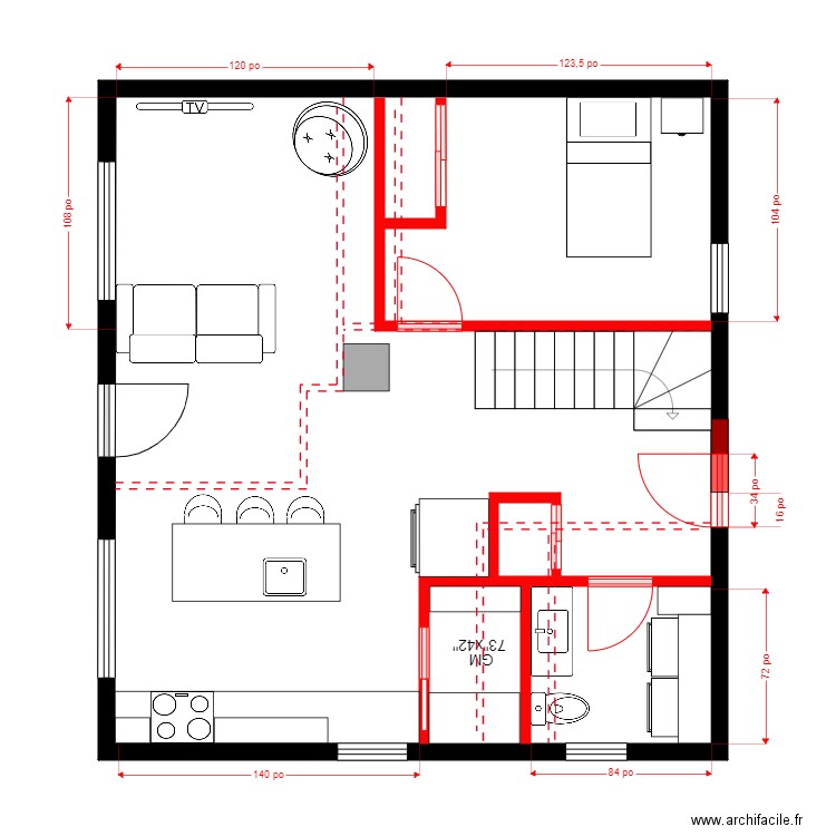Lavoie rdch2. Plan de 2 pièces et 54 m2