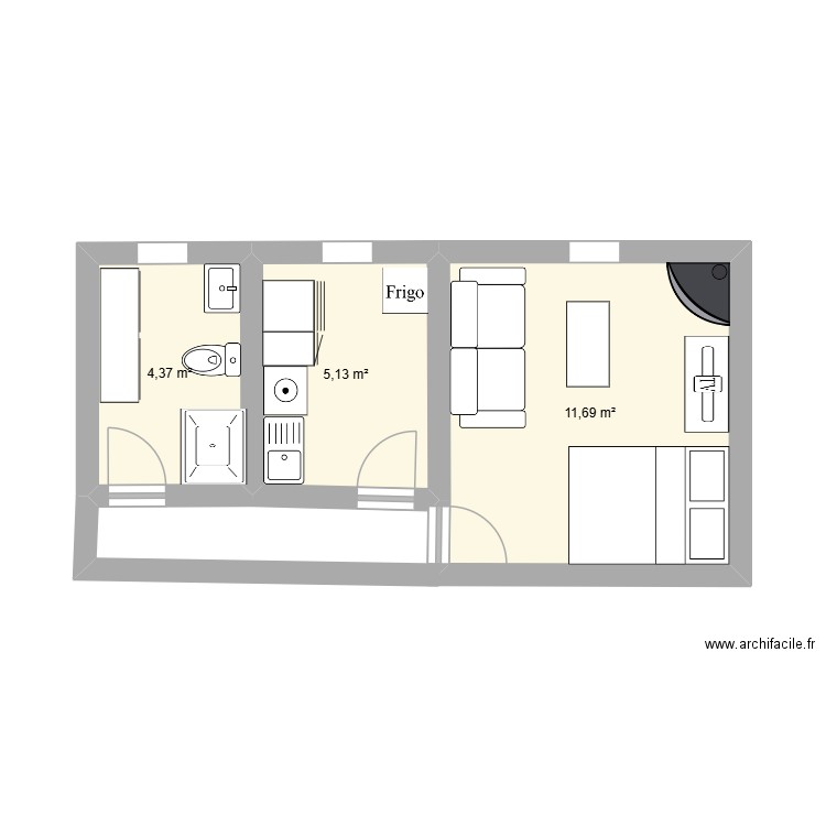 LOC ASNIERES. Plan de 3 pièces et 21 m2