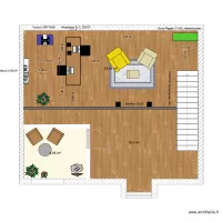Wohnung Dana - Galerie - gemeinsamer Arbeitsplatz- Variante USM blau mit gelben Sessel/Querpult