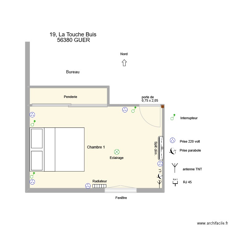 Chambre1 la touche. Plan de 2 pièces et 16 m2