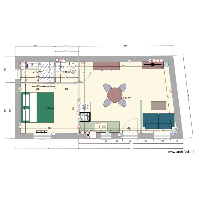 hangar + elec. Plan de 4 pièces et 38 m2