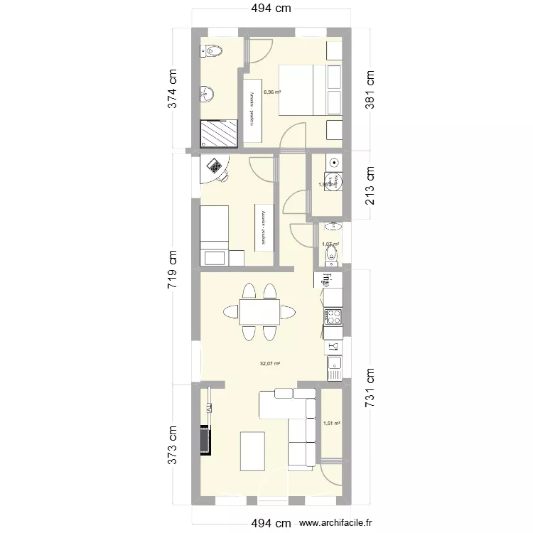 chatelineau haut apres. Plan de 5  et 51 m²