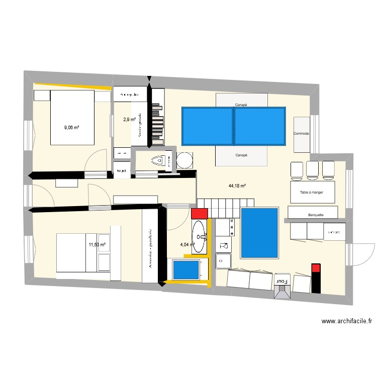 Maison 14eme version plan. Plan de 4 pièces et 72 m2