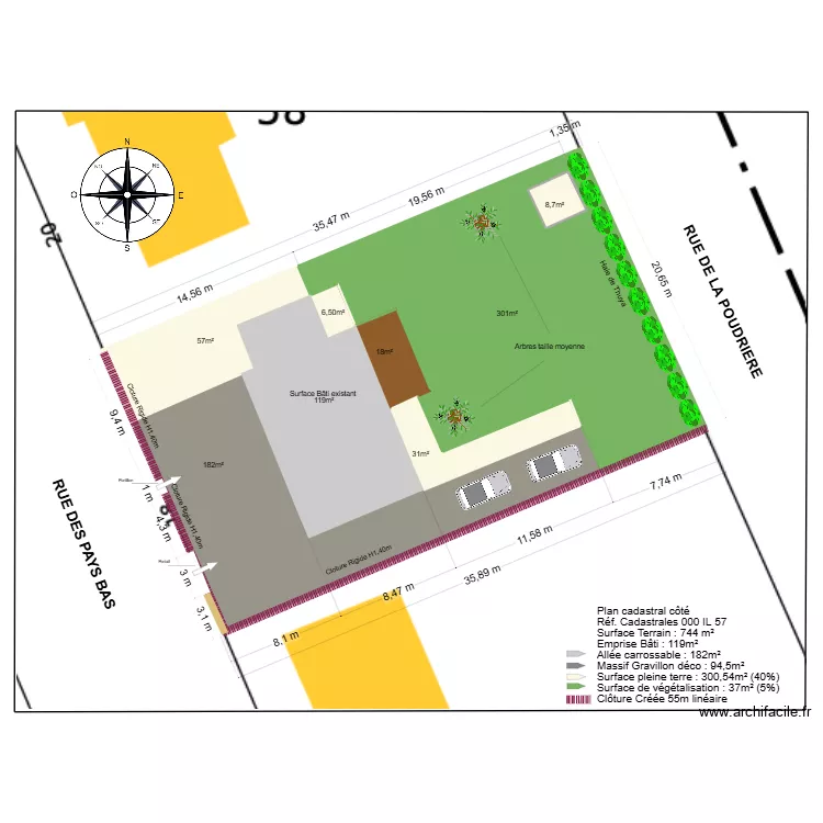 PLAN DE MASSE PESSAC 2. Plan de 7  et 613 m²