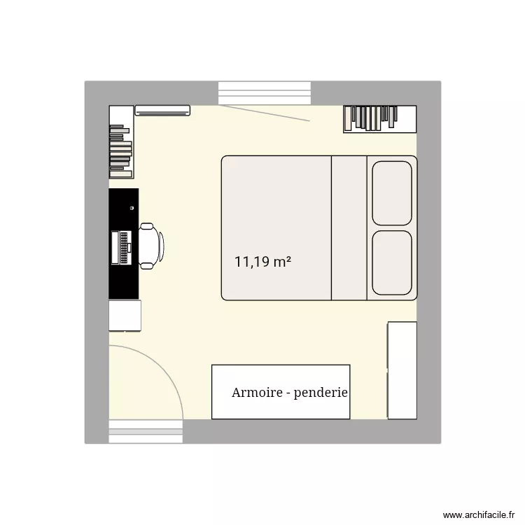 Chambre 1 lit double. Plan de 1 Pièce et 11 m² Chambre 1 lit double. Plan de 1 Pièce et 11 m²
