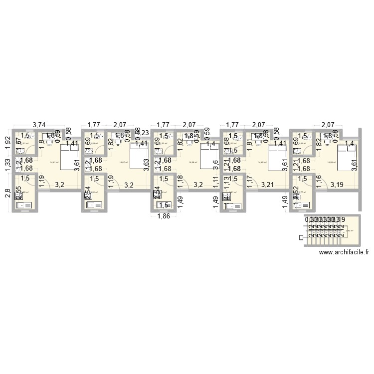 PLAN HOTEL RDC. Plan de 15 pièces et 105 m2