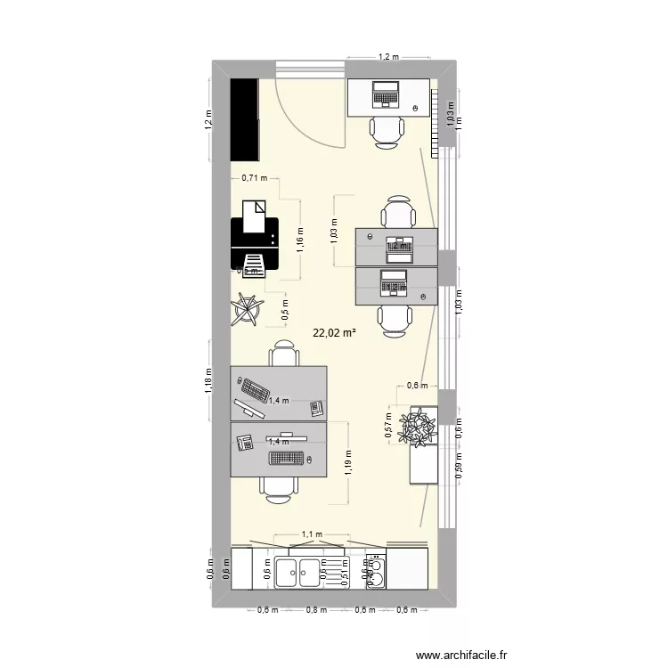 bureau salle de repos. Plan de 1 Pièce et 22 m² bureau salle de repos. Plan de 1 Pièce et 22 m²
