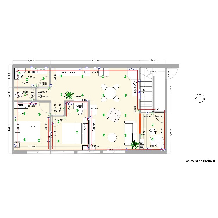 APPARTEMENT 1ER ETAGE SALLES PAROISSIALES electricité. Plan de 5 pièces et 63 m2