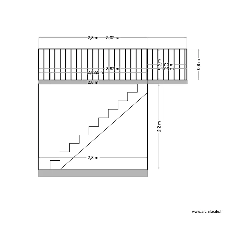 Plan de Coupe - Abri vue escaliers. Plan de 