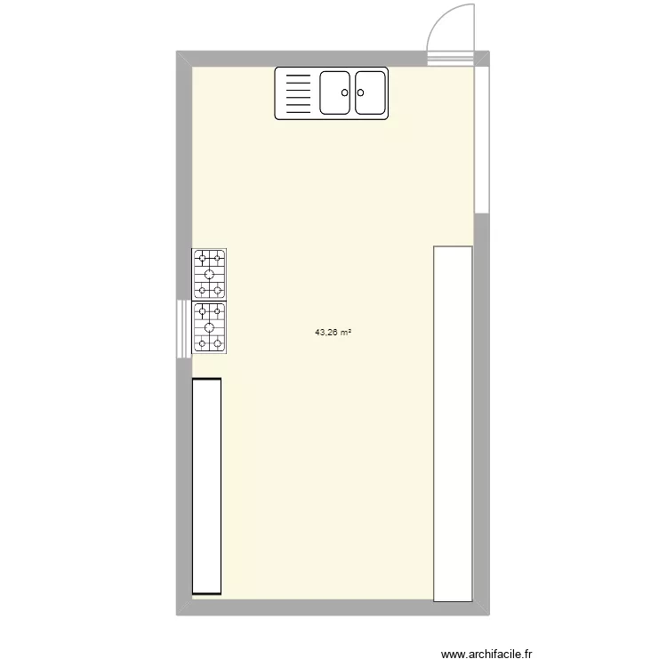 Atelier. Plan de 1  et 43 m²