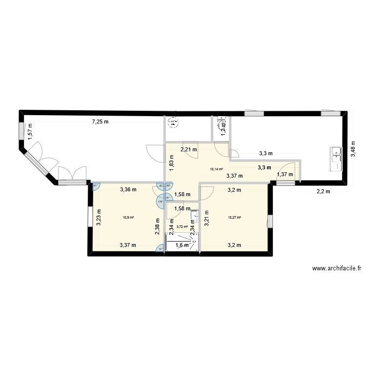 appartement vero. Plan de 4 pièces et 35 m2