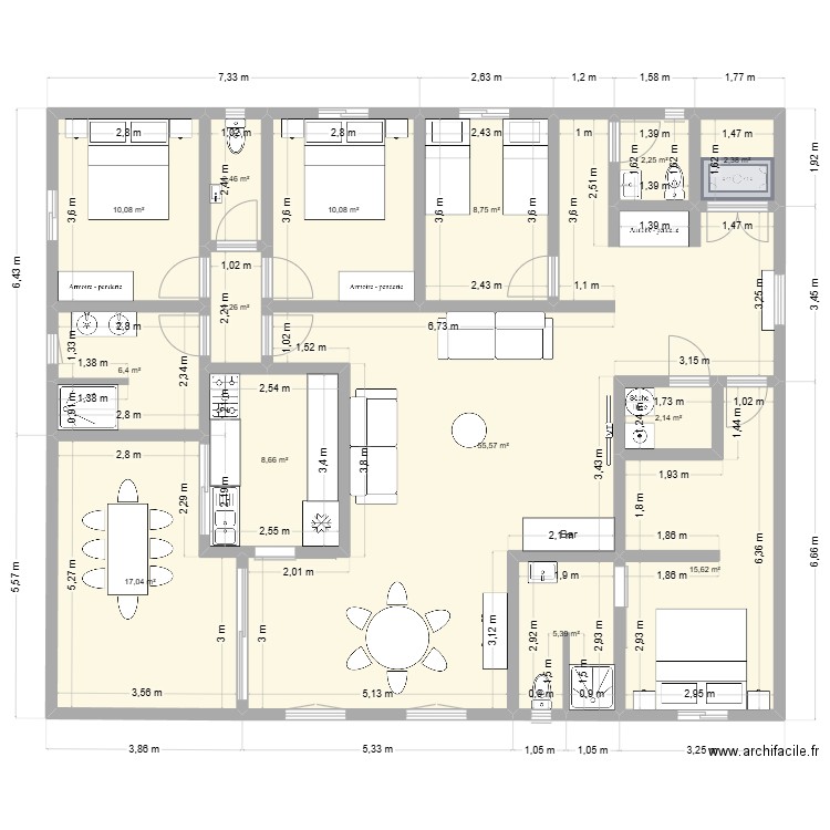 Lambarènè 6 étage version 4. Plan de 14 pièces et 149 m2