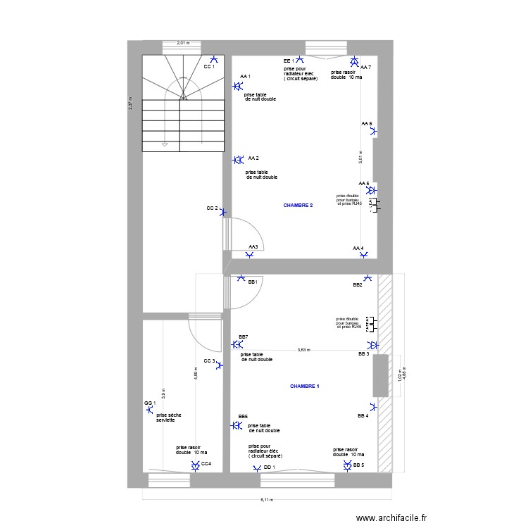 1 er  étage prises élec. Plan de 0 pièce et 0 m2