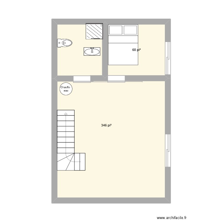 sous sol mp. Plan de 2 pièces et 38 m2