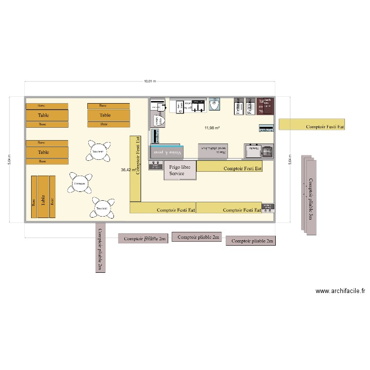 BIARRITZ plan cusine. Plan de 2 pièces et 48 m2