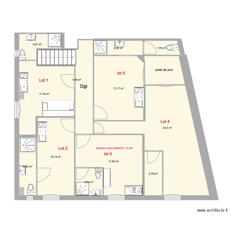 bordeaux studio. Plan de 13 pièces et 92 m2