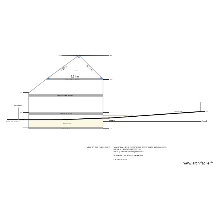 SORIN PLAN DE COUPE. Plan de 3  et 44 m²