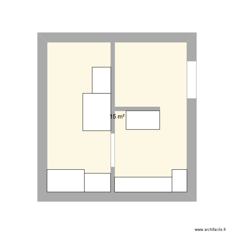 pub. Plan de 1 pièce et 15 m2