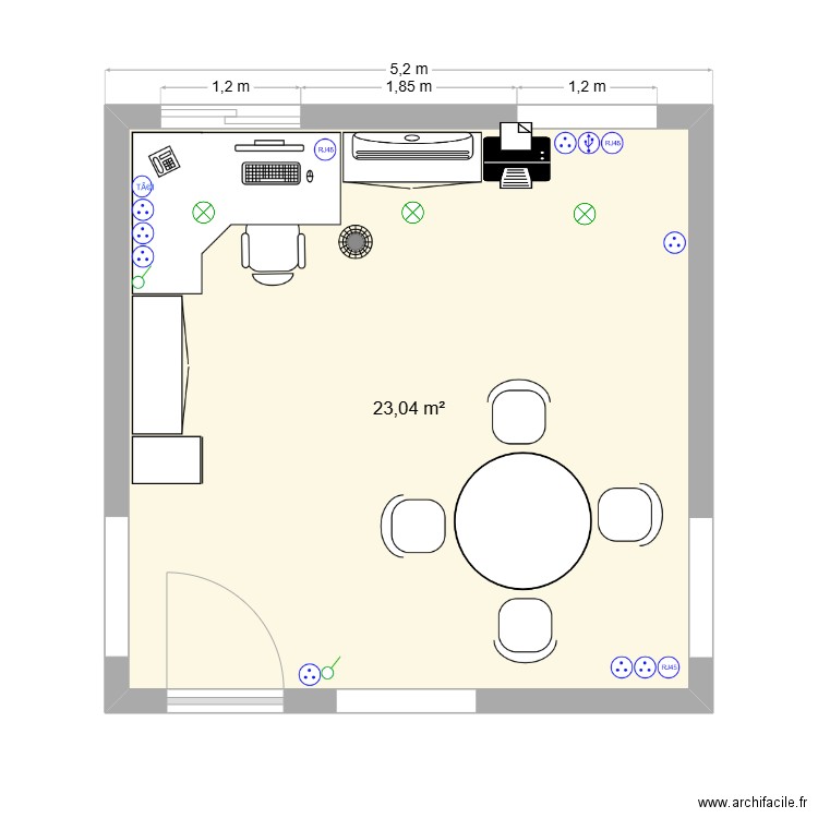 BUreau 1 personne. Plan de 1 pièce et 23 m2