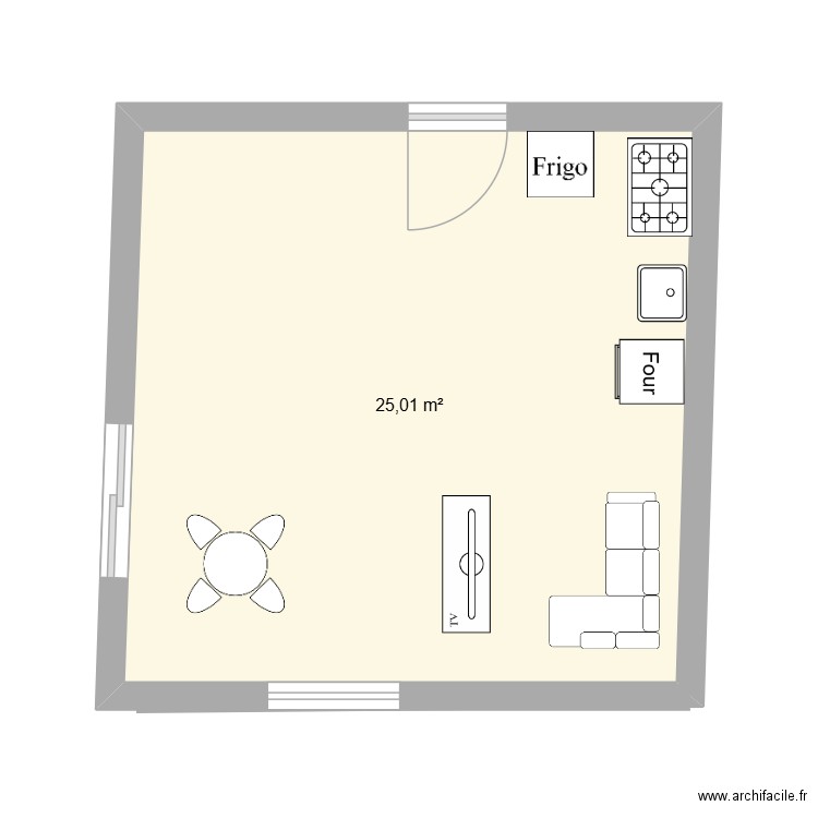 T4 Habitat logement. Plan de 1 pièce et 25 m2